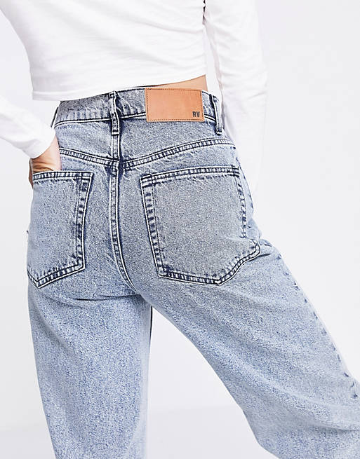 Reclaimed Vintage inspired 90's dad jeans with raw hem in light wash blue