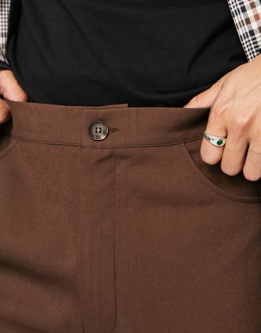 Reclaimed vintage inspired 90's flare pant in chocolate brown  , 3 of 4