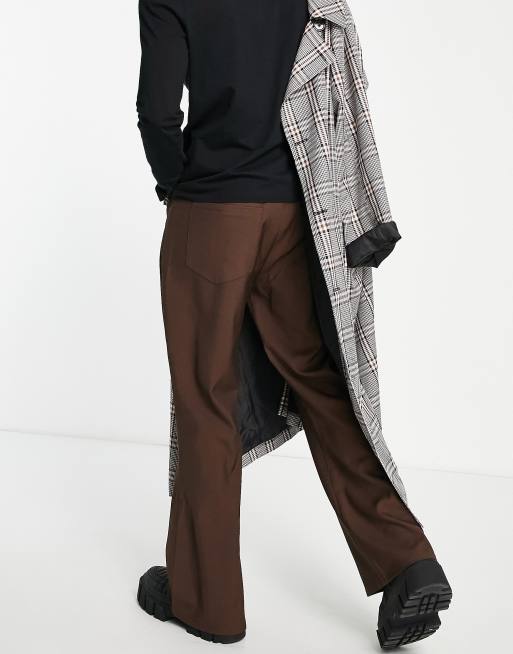 Reclaimed vintage inspired 90's flare pant in chocolate brown  , 4 of 4