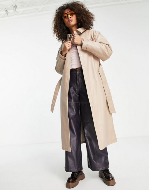 Reclaimed Vintage Inspired 90s oversized leather look trench in