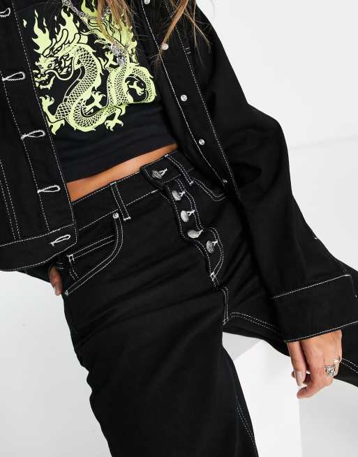 Reclaimed Vintage Inspired 91 Jean mom d ensemble Noir avec surpiqures blanches contrastantes ASOS