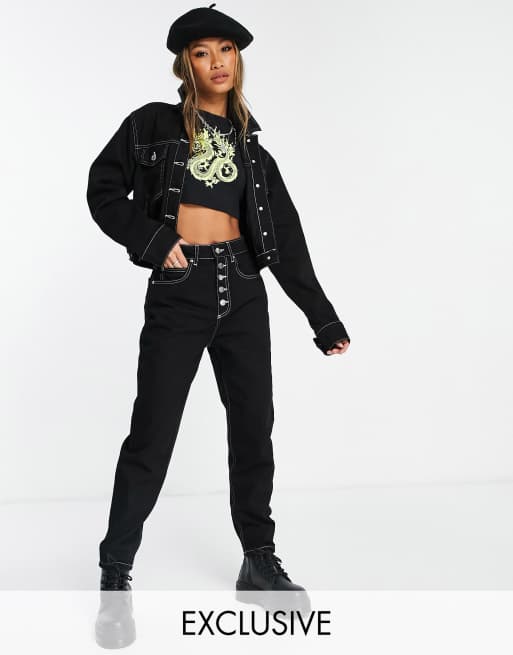 Reclaimed Vintage inspired 91' Mom jean in black with white contrast