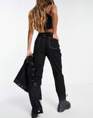 black contrast stitch mom jeans