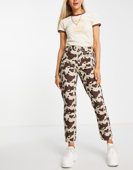 Reclaimed Vintage inspired 91 mom jean in cow print
