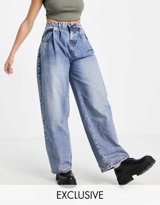 Reclaimed Vintage Inspired 97 wide mom jeans with hardware waist