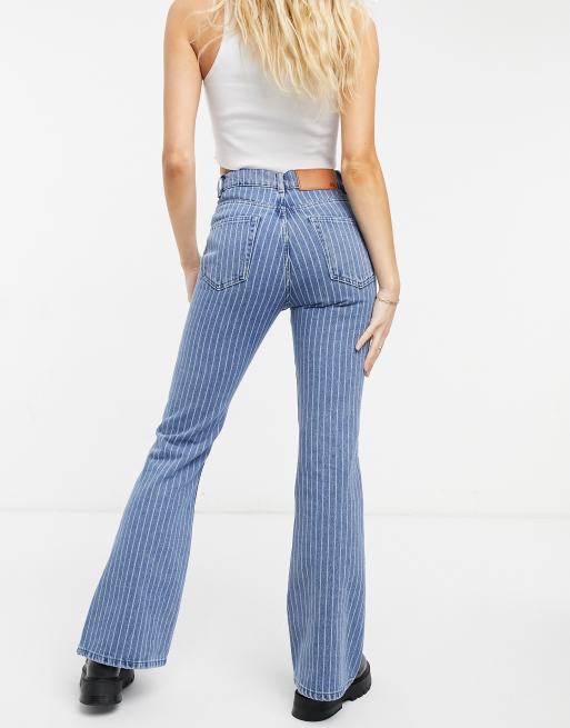 Reclaimed Vintage inspired 99' flare jean in mid blue wash with pinstripes, 2 of 4