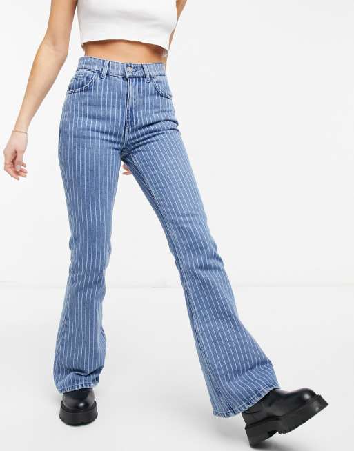Reclaimed Vintage inspired 99' flare jean in mid blue wash with pinstripes, 4 of 4