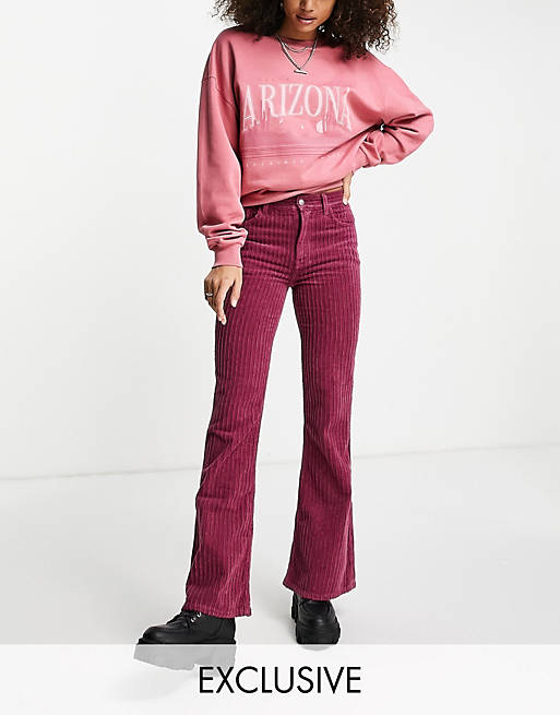 Jeans Reclaimed Vintage inspired 99 flare jean in raspberry cord 