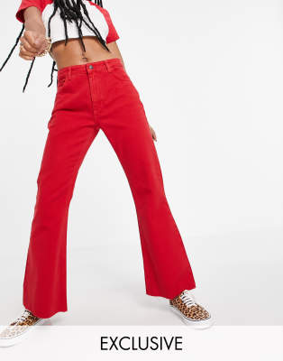 red flare jeans