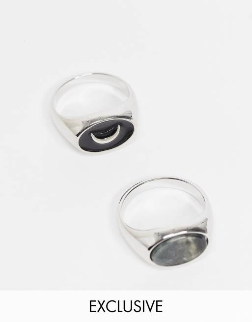 Reclaimed Vintage Inspired - Anelli a sigillo color argento con pietre nere