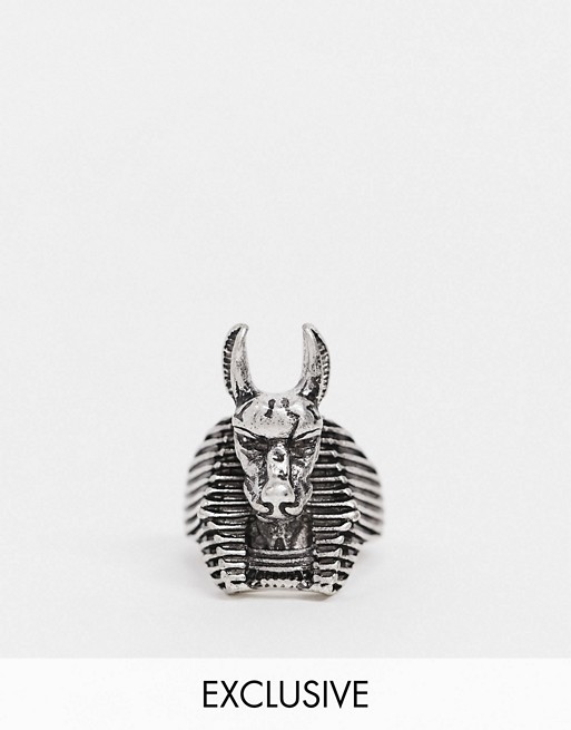 Reclaimed Vintage inspired anubis ring in burnished silver