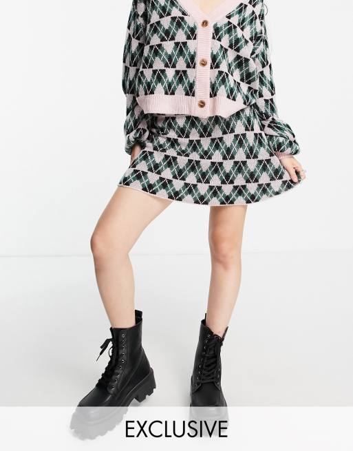 Reclaimed Vintage inspired argyle skirt - part of a set