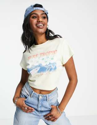 Reclaimed Vintage inspired baby tee with tropic surf print in