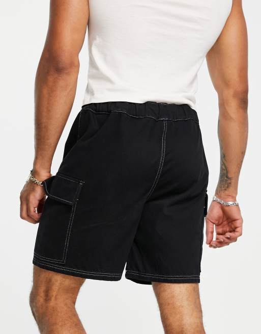 Reclaimed Vintage Inspired baggy black shorts with white contrast