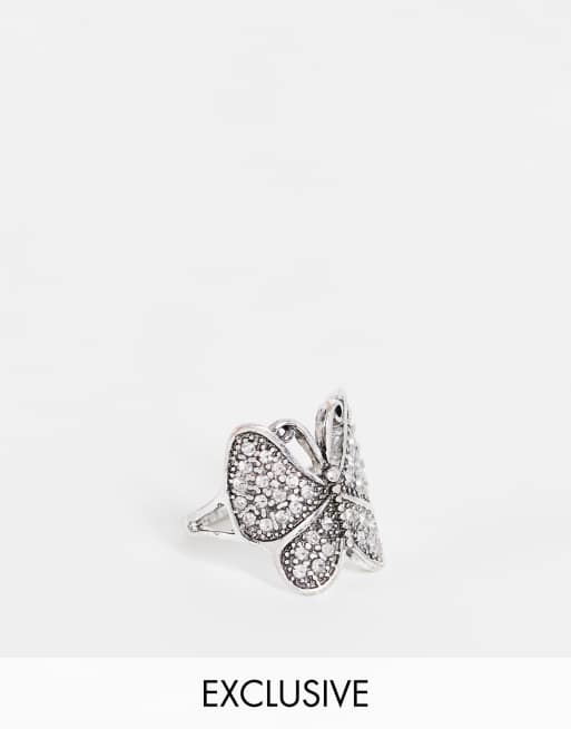 Reclaimed Vintage Inspired - Bague unisexe style années 2000 avec motif papillon - Argenté