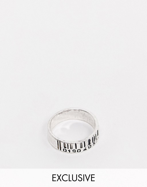 Reclaimed Vintage inspired band ring with barcode detail in burnished silver exclusive to ASOS