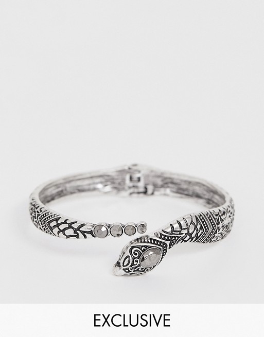 Reclaimed Vintage inspired bangle with snake design in silver exclusive to ASOS