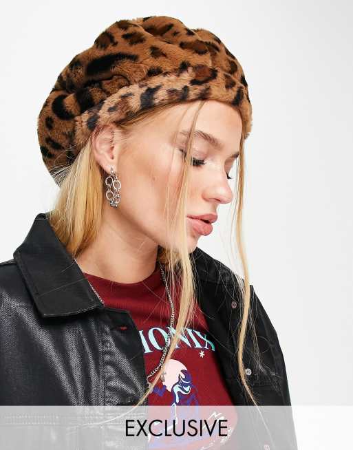 Reclaimed Vintage Inspired - Basco in pelliccia sintetica con stampa leopardata