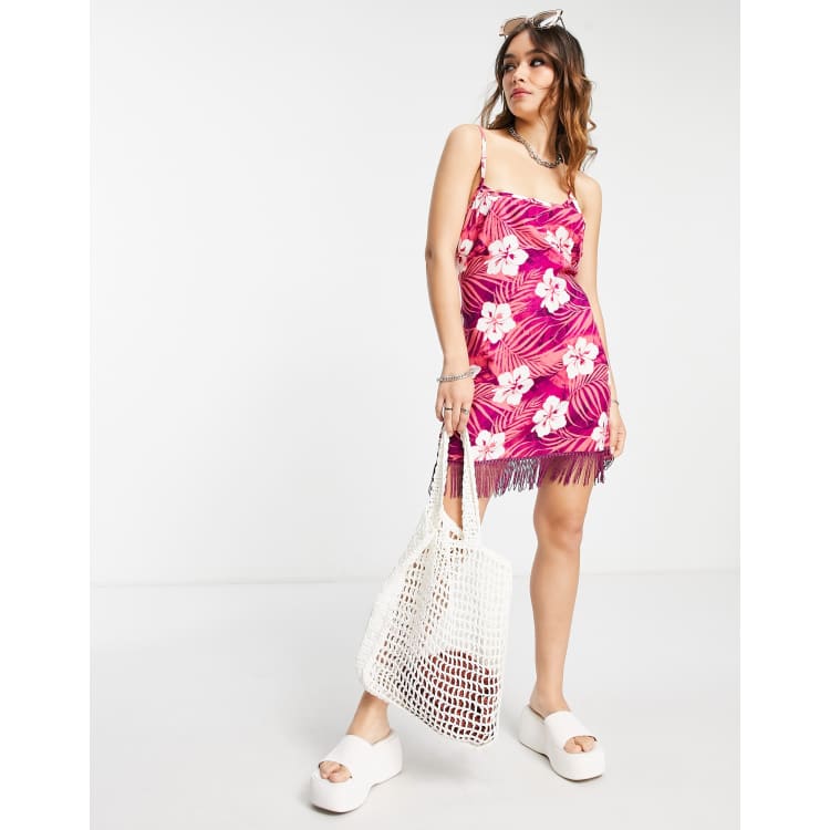 Reclaimed Vintage Inspired beach mini dress in hawaiian print