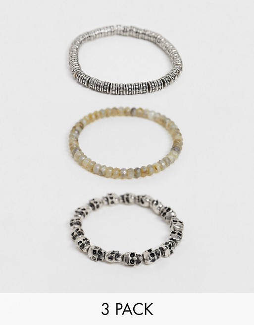 Reclaimed Vintage inspired bead bracelet pack in silver