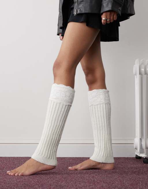 Reclaimed Vintage Inspired - Beenwarmers met kanten bovenlaag in wit
