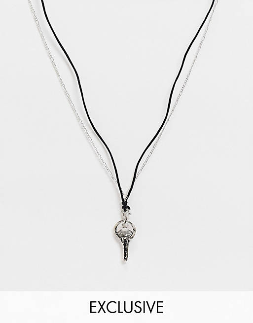 Reclaimed Vintage inspired necklace with key pendant in black cord