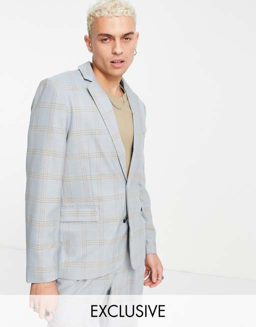 Reclaimed Vintage Inspired blazer and pants suit co-ord in blue check, 2 of 2