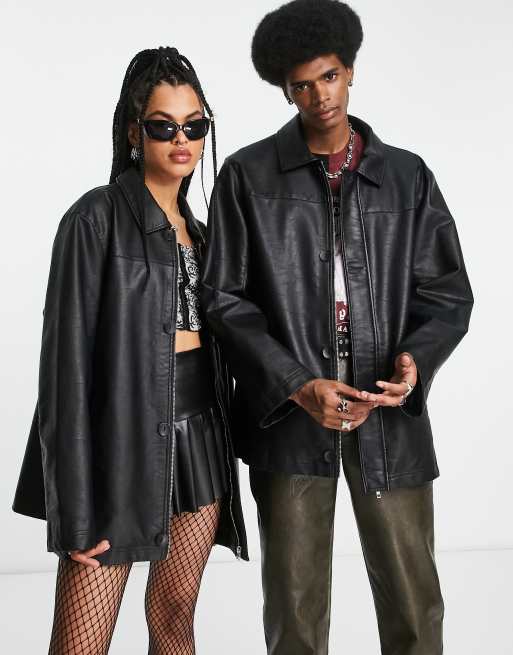 Reclaimed Vintage Inspired Blazer in Schwarz in Dad Passform und Lederoptik mit ReiBverschluss vorne ASOS