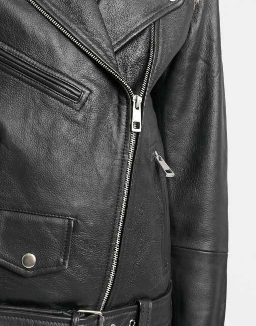 Reclaimed Vintage inspired - Blouson en cuir oversize style motard, 3 de 4