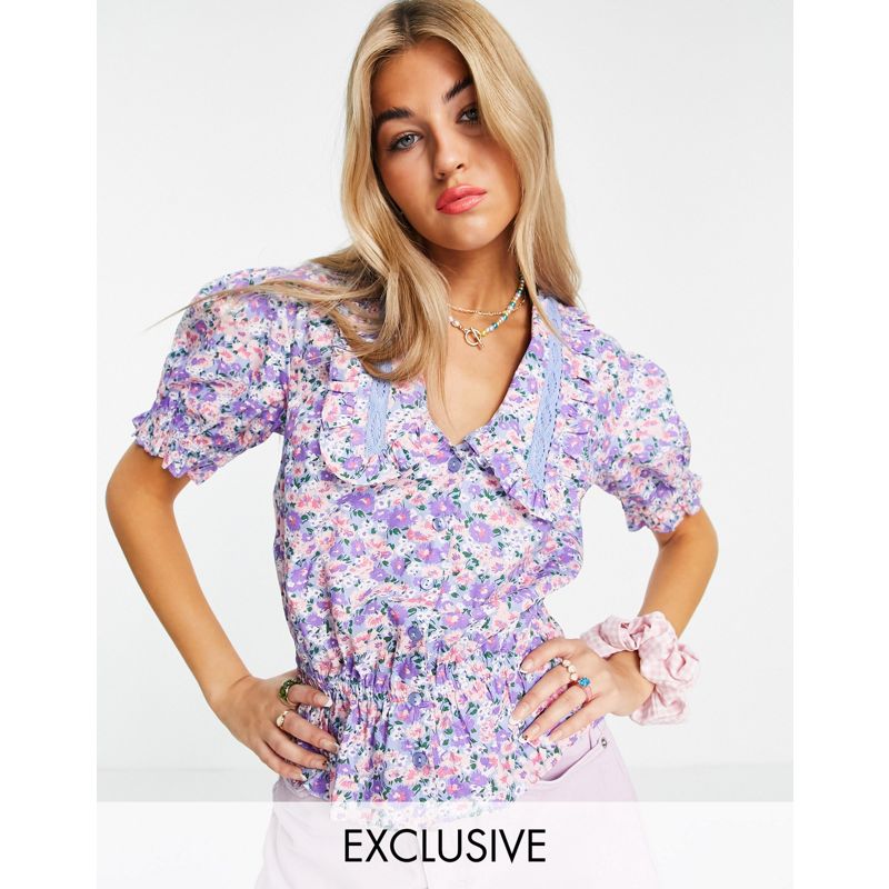 Camicie e bluse Donna Reclaimed Vintage Inspired - Blusa con stampa a fiori e colletto appariscente