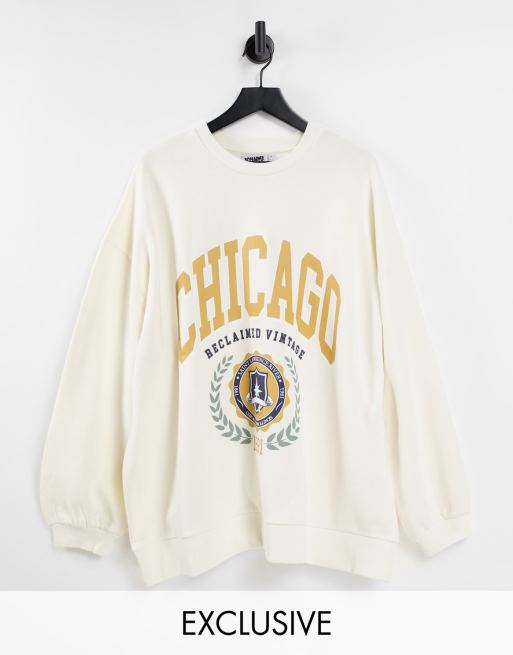Reclaimed Vintage Inspired – Bluza dresowa unisex w kolorze ecru z napisem „Chicago” 