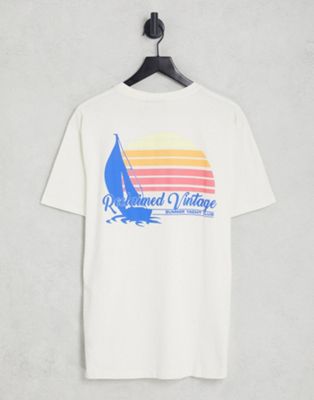 Reclaimed Vintage inspired boat print t-shirt in white