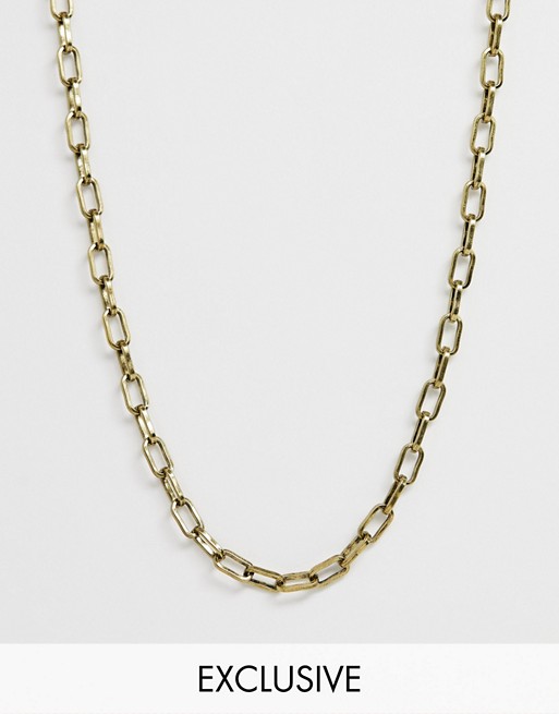Reclaimed Vintage inspired box link neckchain in burnished gold exclusive to ASOS
