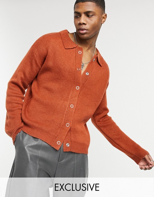 Reclaimed Vintage inspired boxy cardigan with collar