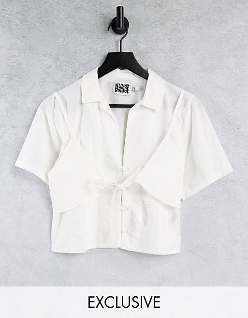 Reclaimed Vintage inspired boxy shirt with bralet in white