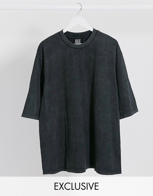Reclaimed Vintage inspired boxy t-shirt with high neck in charcoal