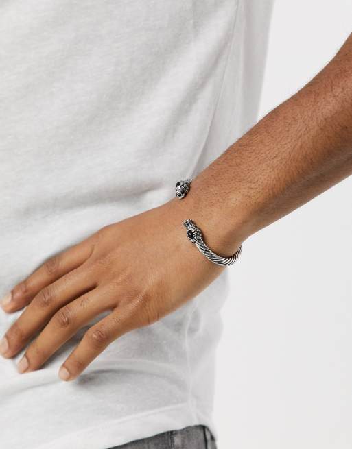COOLSTEELANDBEYOND Bracciale Uomo In Acciaio Inox - Drago Con Molle - Bracciale Polsino Regolabile Stile Retrò