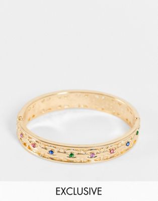 Reclaimed Vintage Inspired - Bracelet jonc avec pierres - Doré