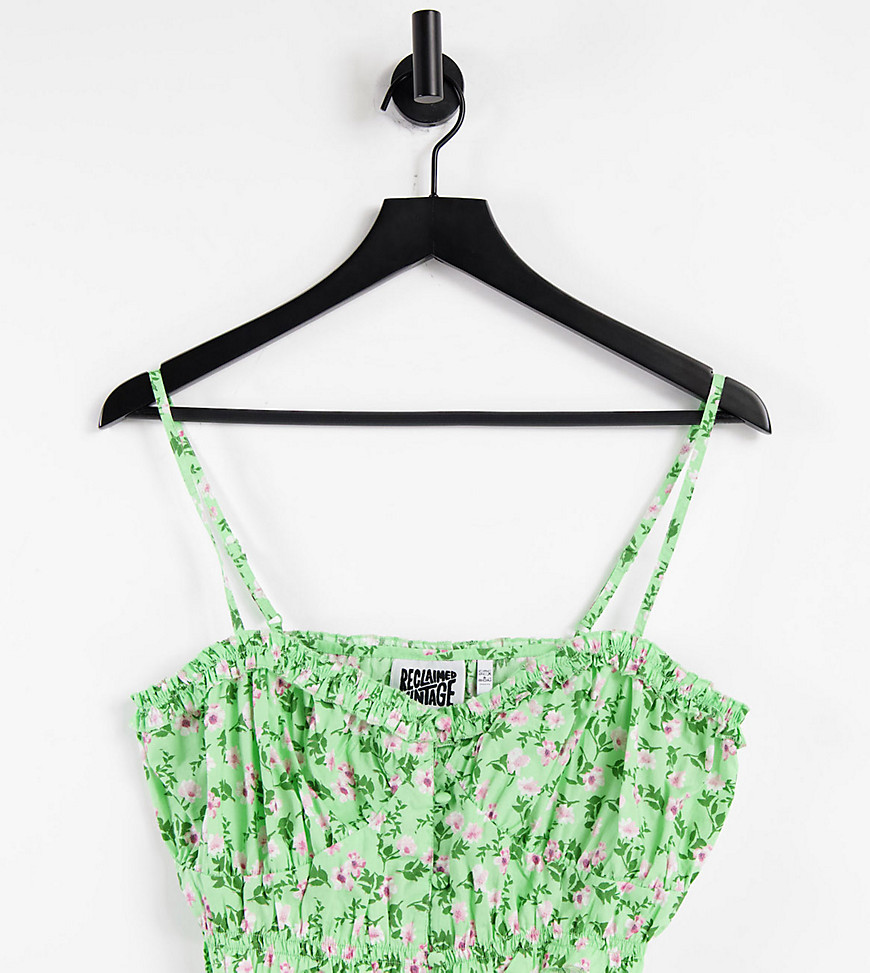Reclaimed Vintage inspired bralette with ruching in summer floral - part of a set-Green