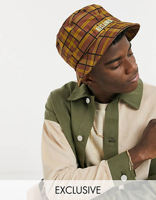 Reclaimed Vintage inspired bucket hat co-ord in brown check | ASOS