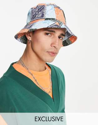 Reclaimed Vintage Inspired bucket hat set in multi bandana print