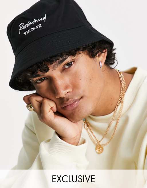 Reclaimed Vintage inspired bucket hat with embroidered logo in black