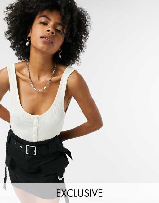 Reclaimed Vintage inspired button front bodysuit in white