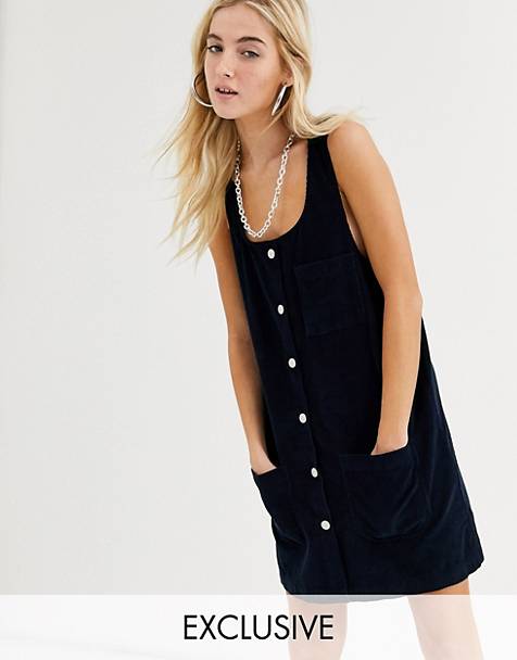 Reclaimed Vintage inspired button front shift dress in cord