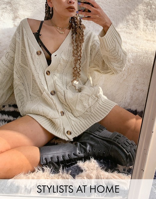 Reclaimed Vintage inspired cable cardigan in cream