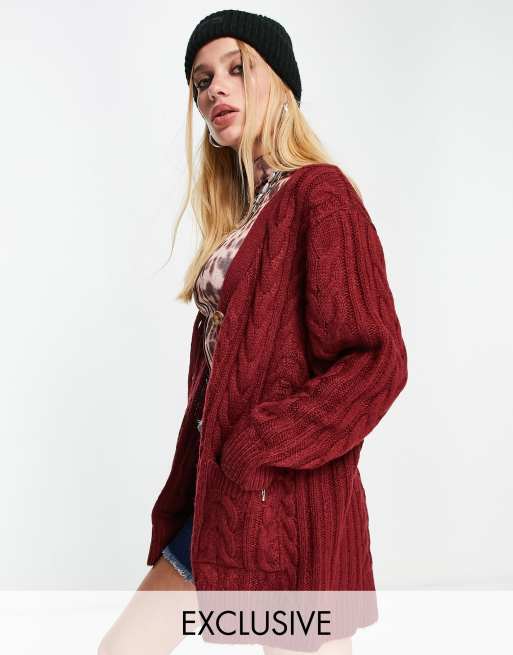 Burgundy cable deals knit cardigan
