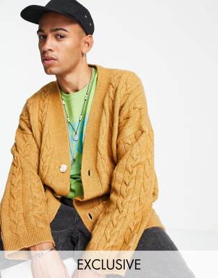 Reclaimed Vintage inspired cable knit cardigan in camel