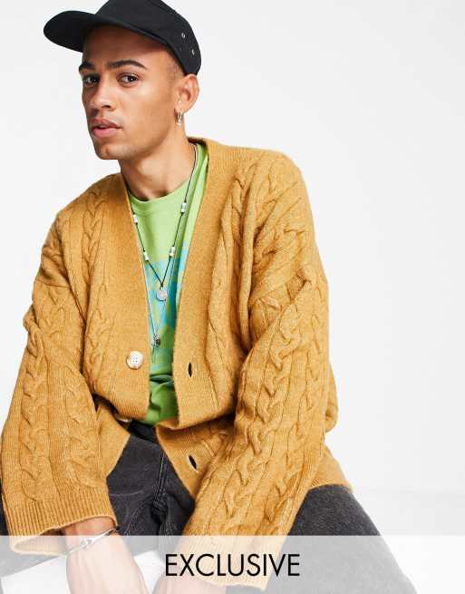 Camel cable knit cardigan top