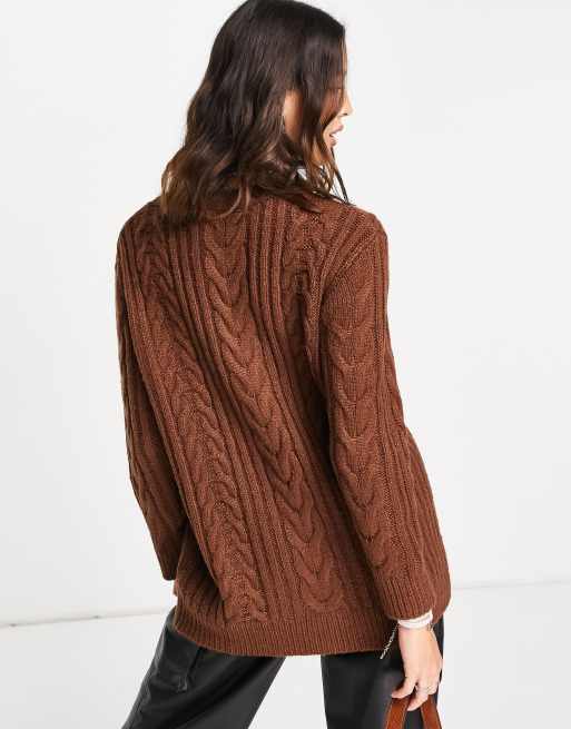 Reclaimed Vintage Inspired cable knit cardigan in chocolate, 2 of 4