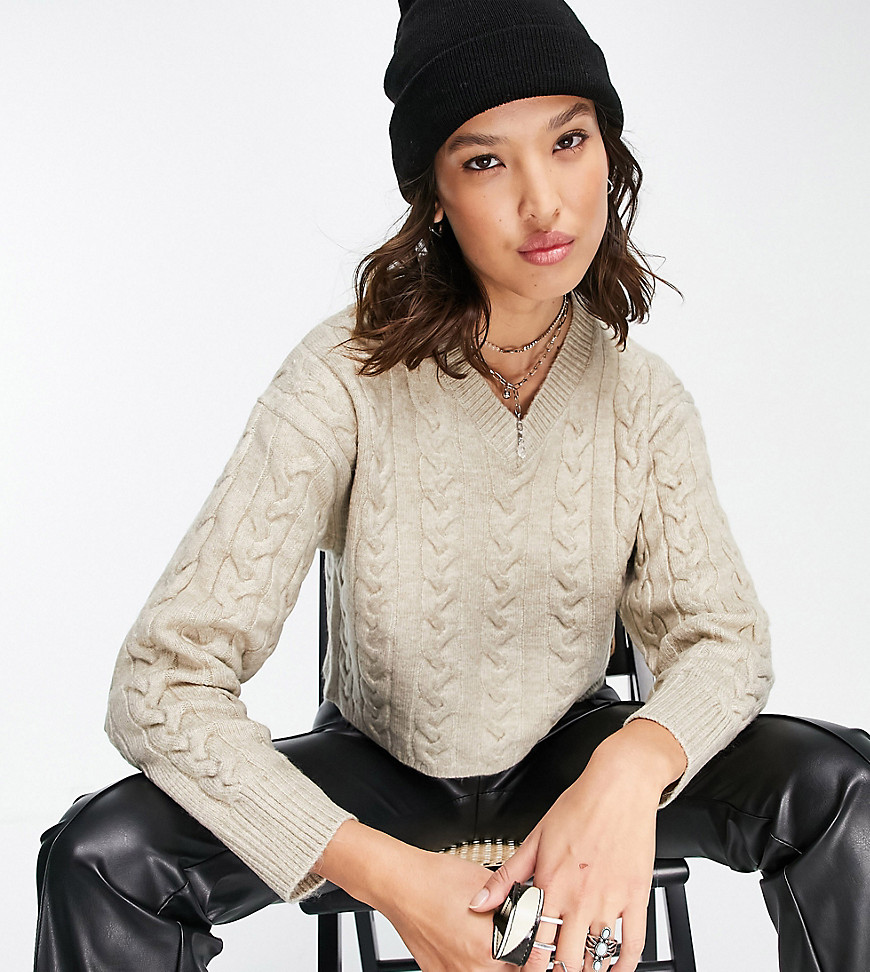 Reclaimed Vintage inspired cable sweater in oatmeal-White